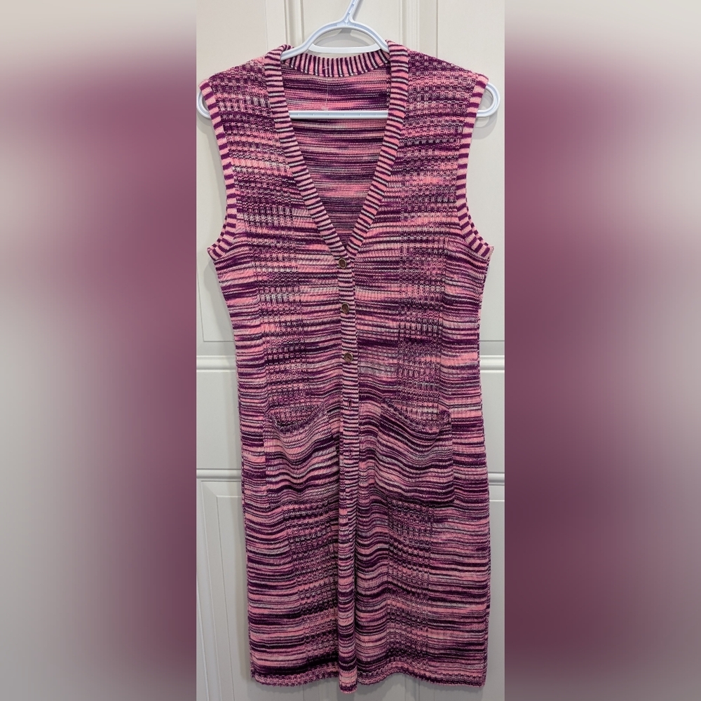 Vintage Pink & Purple Knitted  Duster EUC 70's